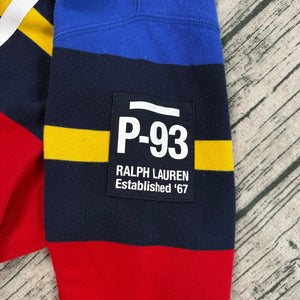 Vtg 90s Polo Ralph Lauren Spellout P-93 Patch Hoodie Sweatshirt Size M Retro Y2K