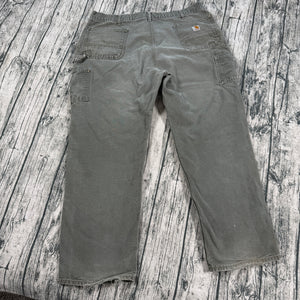 VTG Carhartt B01 MOS Moss Green Double Knee Pants Mens 42x32 USA Made Distressed