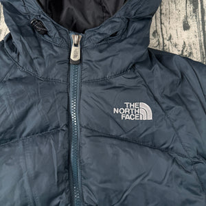 The North Face 550 Down Hooded Puffer Vest Women’s M Navy Goose Down Zip