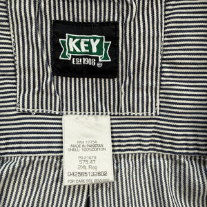 Key Hickory Stripe Logger Work Shirt Mens 2XL Blue White Button Up Cotton