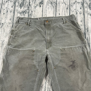 VTG Carhartt B01 MOS Moss Green Double Knee Pants Mens 42x32 USA Made Distressed