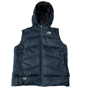 The North Face 550 Down Hooded Puffer Vest Women’s M Navy Goose Down Zip