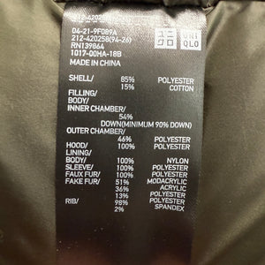 UNIQLO Ultra Warm Down Short Coat Parka Olive Green Faux-Fur Hood Women's Sm