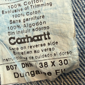 Carhartt B07 DNM Carpenter Jeans Mens 38x30 Dirt Stains Dungaree Fit Double Knee