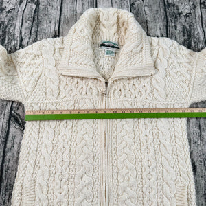 Aran Crafts Double Collar Merino Wool Cardigan Chunky Fisherman Ivory Women’s XS