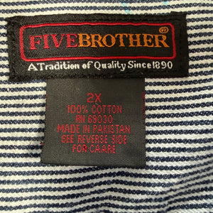 Five Brother Hickory Stripe Work Shirt Mens 2XL Heavyweight Cotton 1/2 Zip Blue