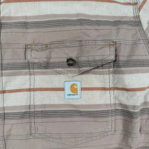 Carhartt Rugged Flex Shirt Mens 2XL Tall Brown Striped Short Sleeve Work Button
