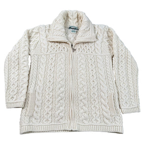 Aran Crafts Double Collar Merino Wool Cardigan Chunky Fisherman Ivory Women’s XS