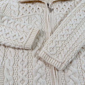 Aran Crafts Double Collar Merino Wool Cardigan Chunky Fisherman Ivory Women’s XS