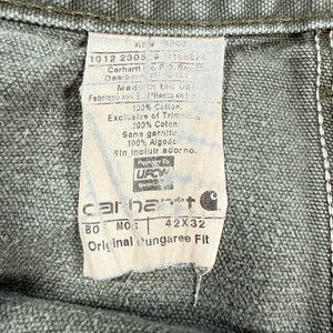 VTG Carhartt B01 MOS Moss Green Double Knee Pants Mens 42x32 USA Made Distressed