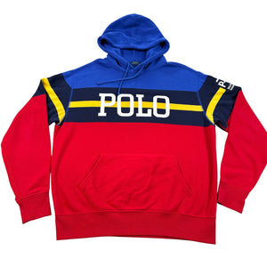 Vtg 90s Polo Ralph Lauren Spellout P-93 Patch Hoodie Sweatshirt Size M Retro Y2K