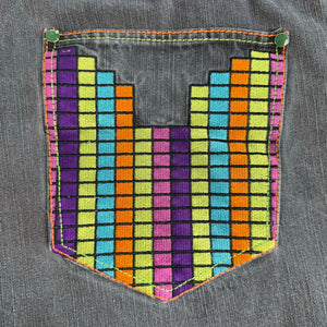 Vtg Y2K COOGI Colorful Neon Black Tetris Streetwear Denim Jean Shorts USA Made