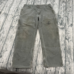 VTG Carhartt B01 MOS Moss Green Double Knee Pants Mens 42x32 USA Made Distressed