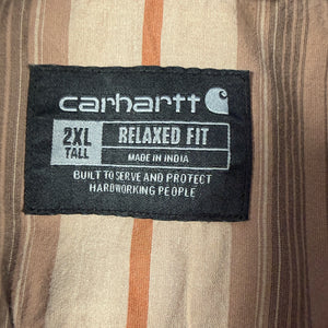 Carhartt Rugged Flex Shirt Mens 2XL Tall Brown Striped Short Sleeve Work Button