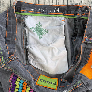Vtg Y2K COOGI Colorful Neon Black Tetris Streetwear Denim Jean Shorts USA Made