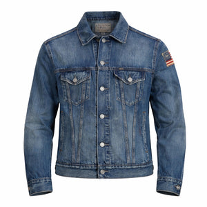 Polo Ralph Lauren Distressed Denim Trucker Jacket American Flag Patch Men's M