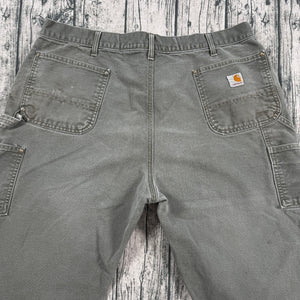 VTG Carhartt B01 MOS Moss Green Double Knee Pants Mens 42x32 USA Made Distressed