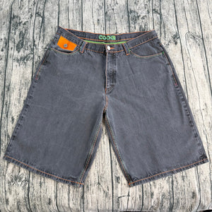 Vtg Y2K COOGI Colorful Neon Black Tetris Streetwear Denim Jean Shorts USA Made