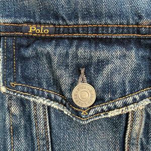 Polo Ralph Lauren Distressed Denim Trucker Jacket American Flag Patch Men's M
