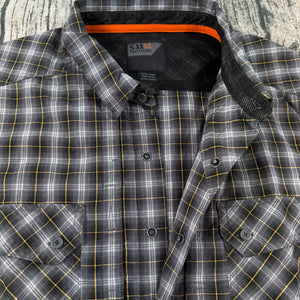 5.11 Tactical Shirt Mens XL Black Gray Yellow Plaid Cotton Concealed Snap NWOT