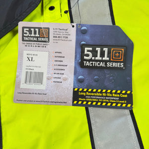 NWT 5.11 Tactical Long Reversible Rain Coat 48125 Black Hi-Vis Yellow Men's XL