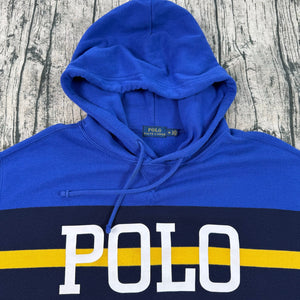 Vtg 90s Polo Ralph Lauren Spellout P-93 Patch Hoodie Sweatshirt Size M Retro Y2K