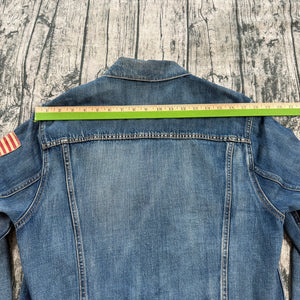 Polo Ralph Lauren Distressed Denim Trucker Jacket American Flag Patch Men's M