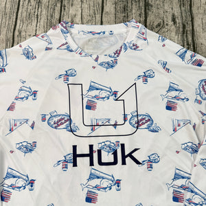Huk Performance Fishing Long Sleeve Shirt XL White All Around Print
