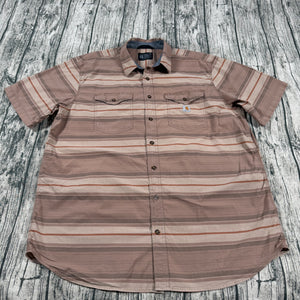 Carhartt Rugged Flex Shirt Mens 2XL Tall Brown Striped Short Sleeve Work Button