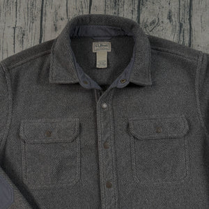 L.L. Bean Allagash Shirt Jacket Gray Fleece Snap Front Elbow Patches Men's M