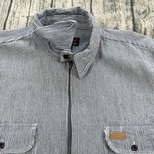 Five Brother Hickory Stripe Work Shirt Mens 2XL Heavyweight Cotton 1/2 Zip Blue