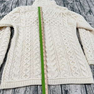 Aran Crafts Double Collar Merino Wool Cardigan Chunky Fisherman Ivory Women’s XS