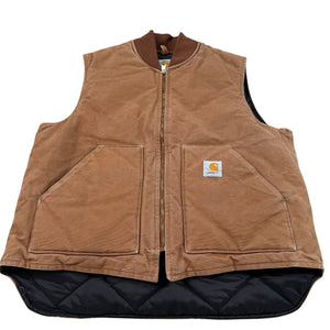VTG Carhartt V01 BRN Canvas Vest Brown Quilted Lining Men’s XL USA Made
