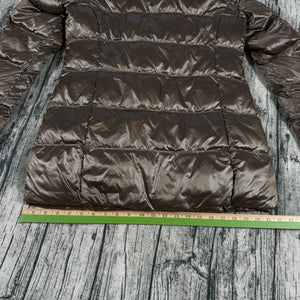 UNIQLO Brown Down Puffer Jacket Faux Fur Hood Women’s Size M Long Quilted Coat
