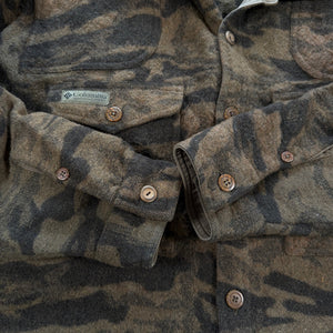 Columbia Gallatin Range Wool Blend Jacket Outfitter Brown Camo Hunting Shirt XL