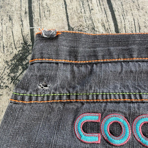 Vtg Y2K COOGI Colorful Neon Black Tetris Streetwear Denim Jean Shorts USA Made
