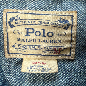 Polo Ralph Lauren Distressed Denim Trucker Jacket American Flag Patch Men's M