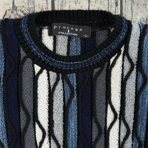 VTG Protege Sweater Mens L 3d Textured Coogi-Style Biggie Cosby Y2K 90s USA Made