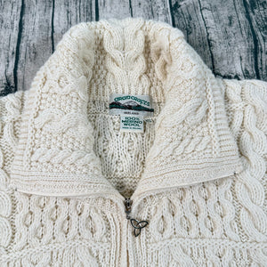 Aran Crafts Double Collar Merino Wool Cardigan Chunky Fisherman Ivory Women’s XS