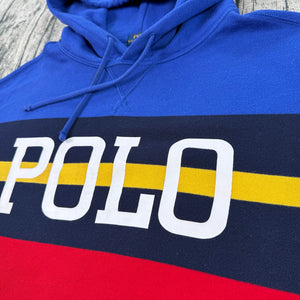 Vtg 90s Polo Ralph Lauren Spellout P-93 Patch Hoodie Sweatshirt Size M Retro Y2K