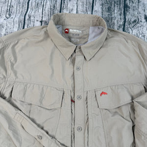 Simms Guide Series Fishing Shirt Tan Vented Long Sleeve Two Pocket Mens 2XL