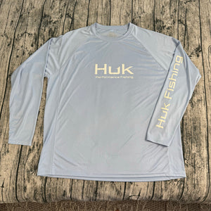 HUK Fishing Shirt Blue Performance Stretch Lightweight UPF Men's XXL