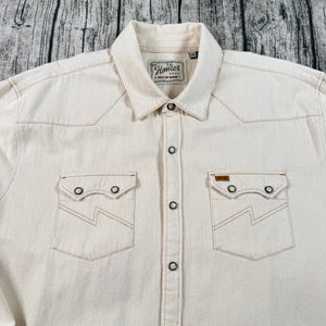 Howler Bros Dust Up Denim Western Yoke Shirt Men's XXL Ivory Cotton Snap
