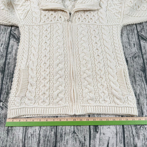 Aran Crafts Double Collar Merino Wool Cardigan Chunky Fisherman Ivory Women’s XS