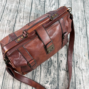 Fossil Lineage Framed Doctor/Lawyer Gladstone Bag – Cognac Brown Genuine Leather