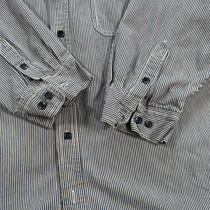 Key Hickory Stripe Logger Work Shirt Mens 2XL Blue White Button Up Cotton