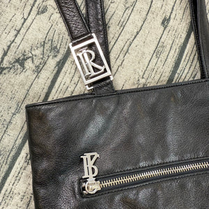 Ralph Lauren Black Leather Tote Bag Women’s Shoulder Purse RL Logo Charm