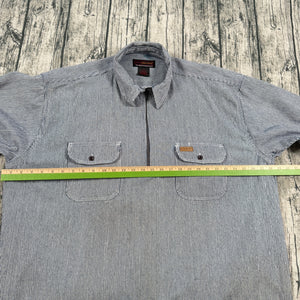 Five Brother Hickory Stripe Work Shirt Mens 2XL Heavyweight Cotton 1/2 Zip Blue