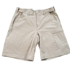 Huk Fishing Shorts Tan Performance Stretch Quick Dry Pocket Cargo Men's XL