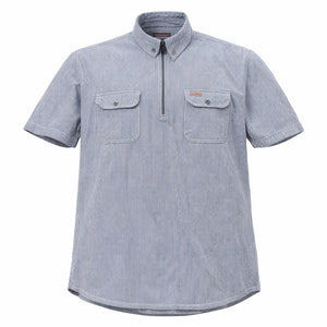 Five Brother Hickory Stripe Work Shirt Mens 2XL Heavyweight Cotton 1/2 Zip Blue